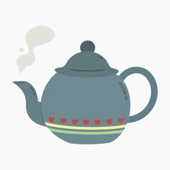Teapot with warm tea vector illustration isolated on white background