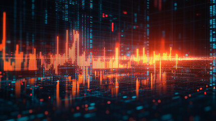 dynamic digital stock market trading scene featuring a rising graph, illuminated financial data, and market trends visualizations, symbolizing the fast-paced chaos and opportunity in modern investing