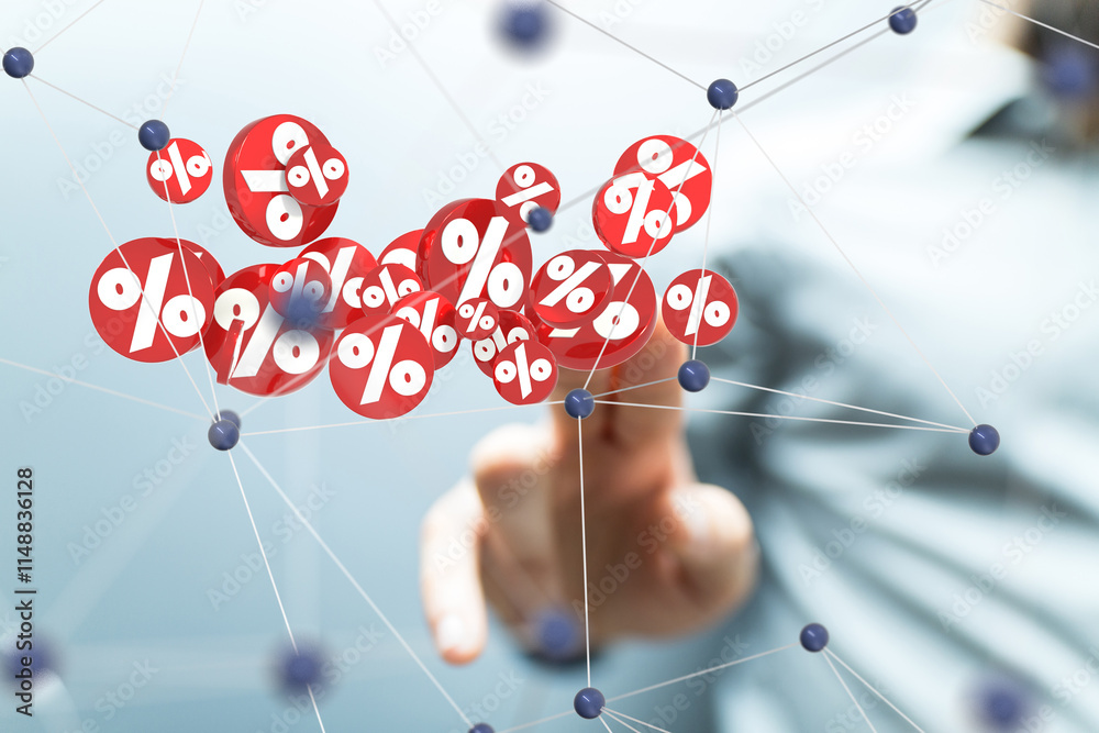 Poster  touching sales icons with a as 3D rendering