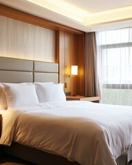 Serene comfortable guest room with plush bed and soft colors inviting atmosphere modern design tranquil environment