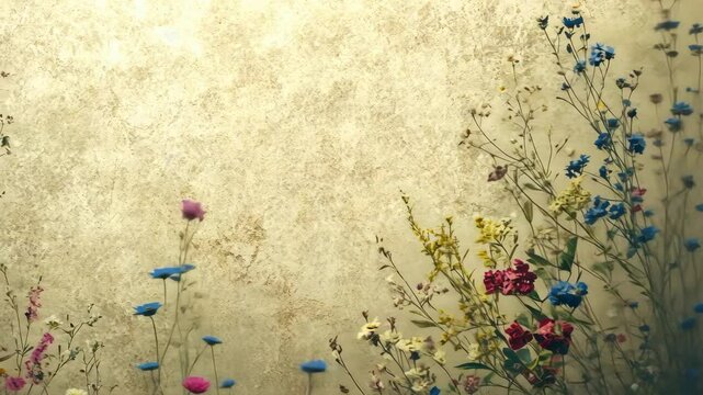 Colorful wildflowers bloom against a textured background creating a serene and calming atmosphere