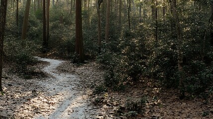 Obraz premium A Forest Path Through Dense Undergrowth