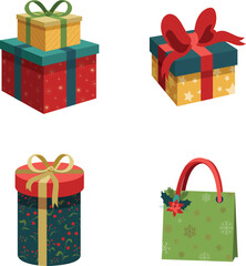 set of gift boxes with bows