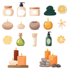 Spa Set of Hand-Drawn Cosmetic Creams and Candles