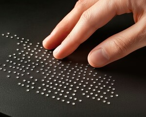 Empowering the Visually Impaired with Braille captured as a close-up of a tactile Braille signage board being touched by one hand, with modern, clean typography beneath.