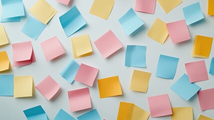 Obraz premium Colorful Sticky Notes in Various Colors Spread Out on a Smooth Surface Representing Creative Ideas and Organizational Concepts for Effective Planning