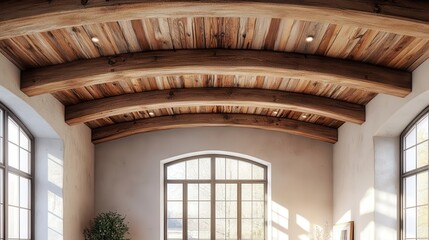 Textured wooden ceiling with beams