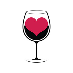 Classic Wine Glass Vector  Elegant Red and White Heart Illustration for Timeless Romantic Art
