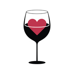 Classic Wine Glass Vector  Elegant Red and White Heart Illustration for Timeless Romantic Art
