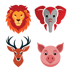 Set of Wildlife Animal Head Vector Art Illustration 2