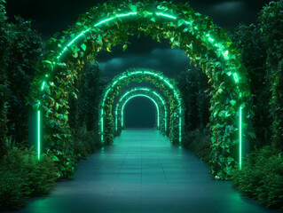 Obraz premium glowing eco bridge adorned with lush green vines creates serene pathway