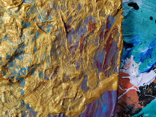 close-up detail of a painter's old used paint palette

