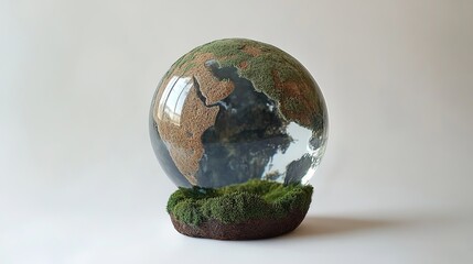 Glass globe on green moss in nature concept for environment