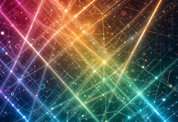Fototapeta premium Neon lines with intersecting patterns, futuristic tech background design.