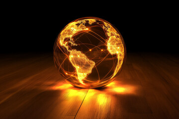 glowing globe with light trails representing global connectivity and networks