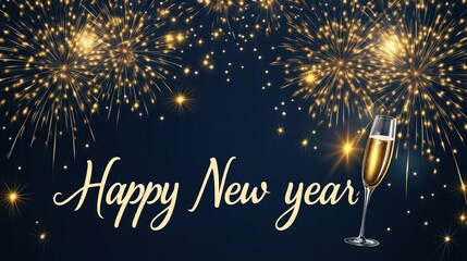 Happy New Year celebration with fireworks and champagne