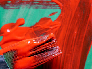 close-up used brushes and paint. Painting art supplies

