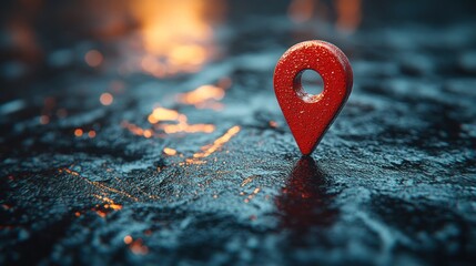 Red location pin on cracked, fiery surface.