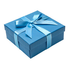 Blue Gift Box with Ribbon isolated on transparent background cutout, Png,