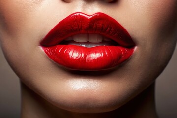 Obraz premium Close-up of Sensuous Red Lips with Copy Space - Stock Photo