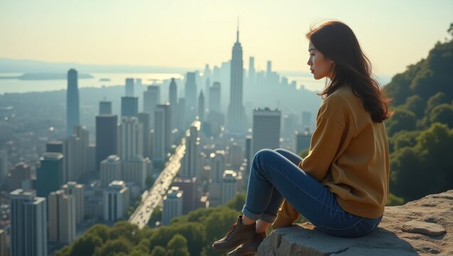 Person sat overlooking a city