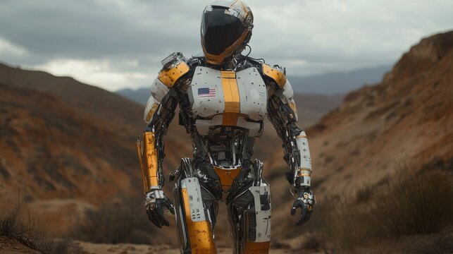 Advanced Robot Stands in Desolate Martian Landscape