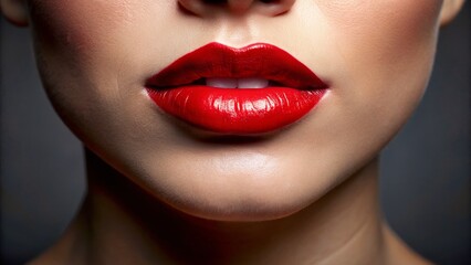Fototapeta premium Close-up Red Lips, Sensual Mouth, Makeup, Beauty, Cosmetics - Stock Photo