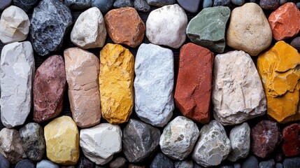 Colorful stones arranged in a row on a dark background.