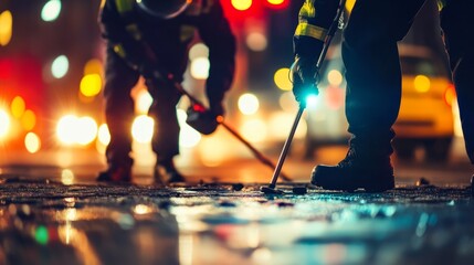 Police search team meticulously investigating a crime scene, focusing on gathering evidence and ensuring justice is served. The importance of thorough investigation in maintaining law and order