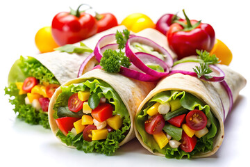 chicken and vegetable wrap white background