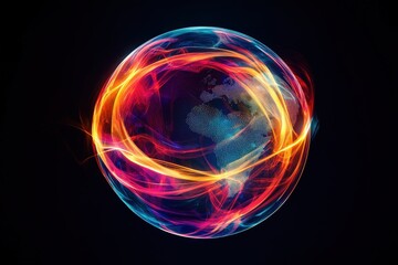 Fototapeta premium A swirling plasma globe glowing with electromagnetic energy against a dark background, highlighting vibrant electric arcs