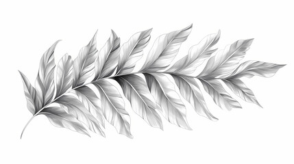 Close-up of a fern frond in a monochrome illustration style. Frond. Illustration
