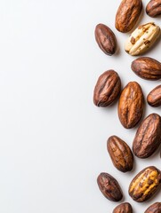 Obraz premium Harvesting cacao beans white background photography studio close-up cocoa purity