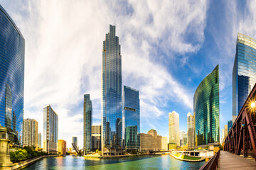 View of Chicago, Illinois skyline from the West Lake street bridge. Chicago is the most populous...