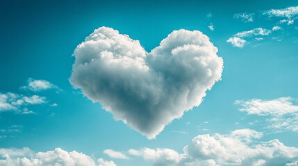 heart-shaped cloud floats gracefully in a vibrant blue sky, symbolizing love, romance, and connection. Perfect for Valentine's Day designs, dreamy backgrounds, or messages of affection