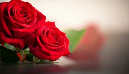 Fleurs de roses rouges sur fond clair, romantisme et passion Generated image