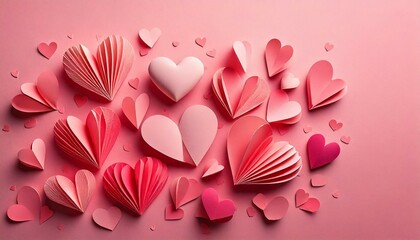 coeurs en papier sur fond rose Generated image