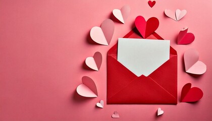 enveloppe avec coeurs en papier sur fond rose Generated image