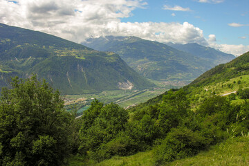 Fototapeta premium Green landscape of the Swiss Alps on a sunny day in Switzerland