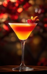 Vibrant layered cocktail with artistic design served in an elegant glass