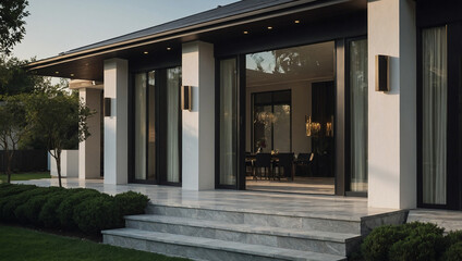 Modern Residence Exterior with Stone Steps and Glass Doors