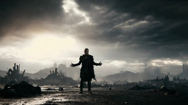 Powerful Evil Man in a Landscape Ruined by a Malevolent Apocalypse