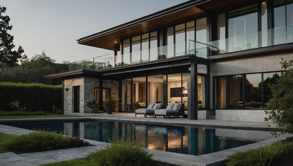 Fototapeta premium Modern Residence with Infinity Pool and Stone Facade