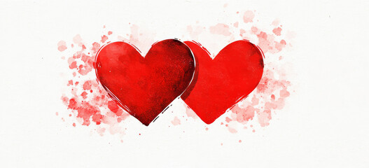 Two Watercolor Hearts - Love, romance, Valentine's Day, affection, togetherness.  Watercolor hearts symbolize passionate connection.