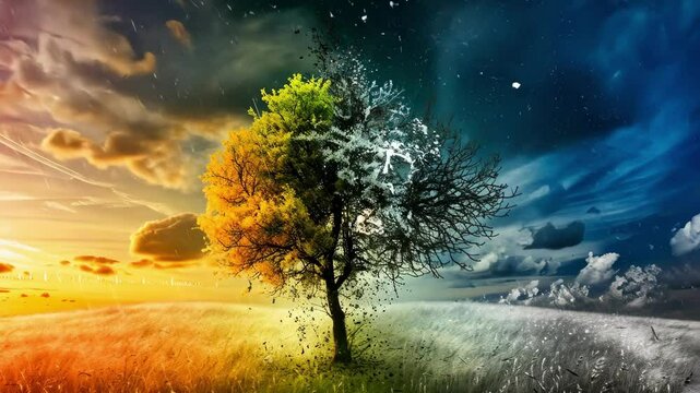 Four Seasons Time-Lapse: Dynamic Tree in Varied Seasonal Climates