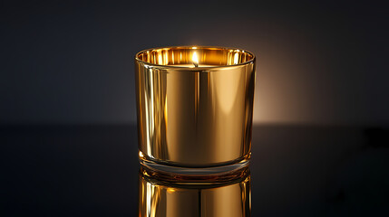 Minimalist gold candle, sharp reflections, dark background, spiritual elegance. Auric. Illustration