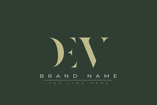 DEV abstract letter logo design. This logo is designed by three abstract letters. 