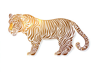 Tiger gold shapped Chinese zodiac on white background