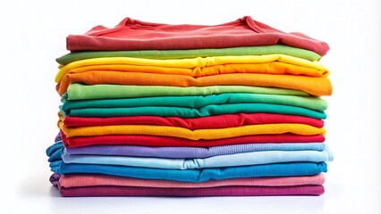 Colorful Folded Clothes, Washed & Ironed, Isolated Background - Fashion Apparel Photography