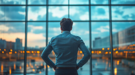 businessman seen from behind, his posture heavy with despair, facing blurred office chaos. The image symbolizes financial crisis, bankruptcy, and the emotional toll of corporate challenges